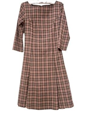 Laura Byrnes SS2017 Brown & Mushroom Pink Plaid Sabrina Pin Up Midi Dress L